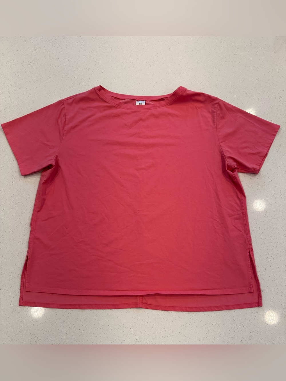 Member's Mark Women Coral Short Sleeve Active Tee Shirt XL Crewneck Side Slit